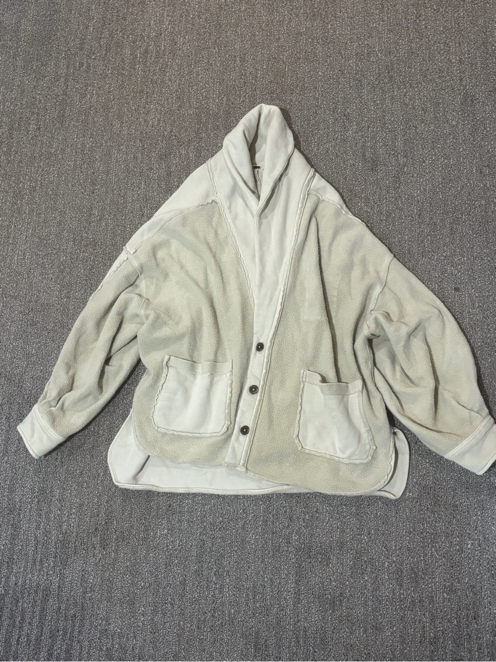 Free People Shawl Collar Fleece Cardigan in Light Cream
